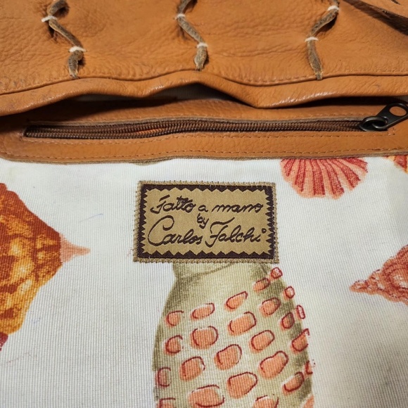 FATTO A MANO By Carlos Falchi Leather Crecent Moon Whip Stitch Hobo Sling Bag - Picture 8 of 12